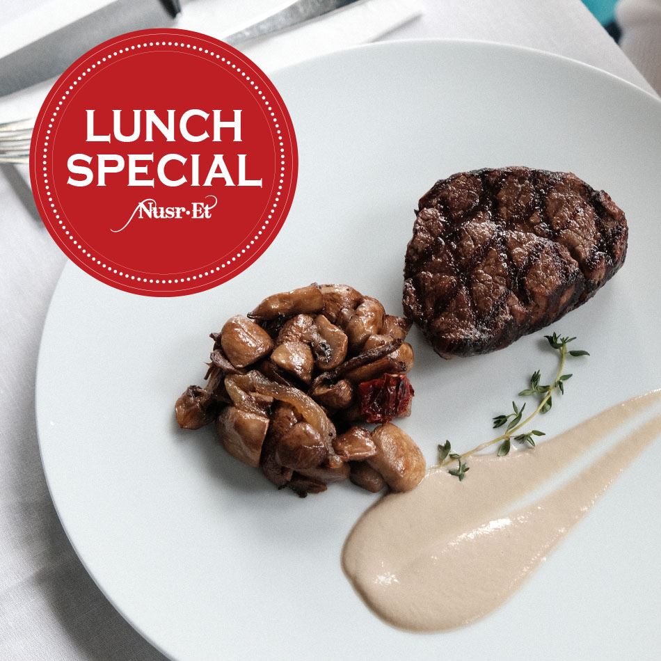 Nusr-Et Steakhouse $39 Lunch Special featuring an appetizer, main course, and dessert.